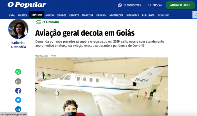 Matéria de O Popular sobre aviação geral em Goiás